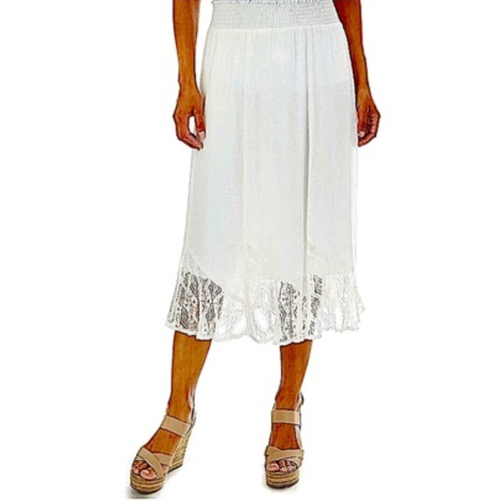 Apt. 9 Lace Trim Midi‎ Skirt Flowy Fairy Ethereal Boho Rayon Blend White XXL NWT